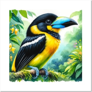 Colorful Black & Yellow Broadbill - Watercolor Bird Posters and Art